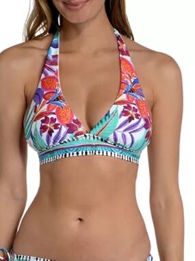 La Blanca Tropez Printed Halter Bikini Top Size 16